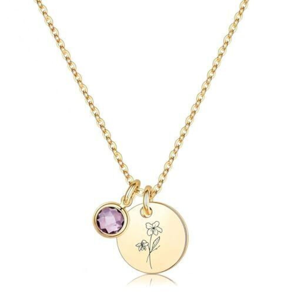 5302 Birth Flower Necklaces , 18K Gold Plated Dainty Birthstone Pendant